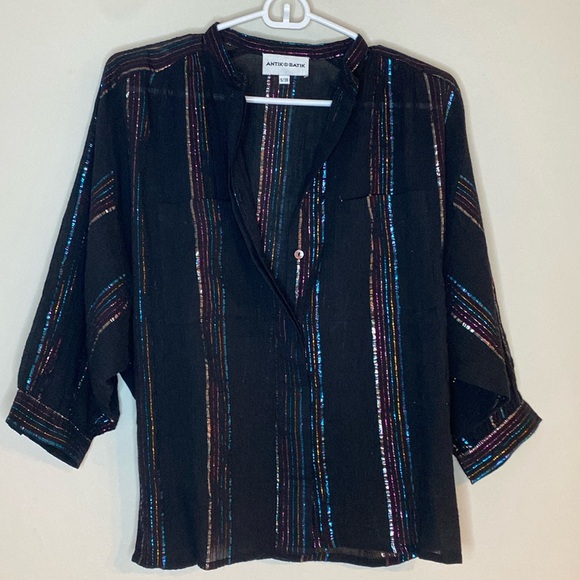Antik Batik Tops - Antik Batik Black Blouse with Multicolor Stripes